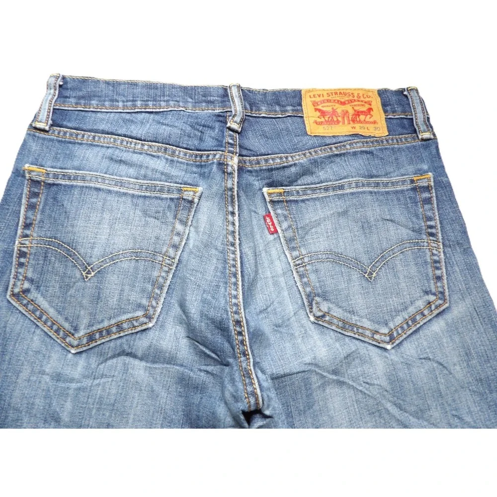 Levis 527 Men Slim Bootcut Jeans Blue Denim Pants W29xL30 Stretch Distressed Hem